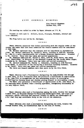City Council Meeting Minutes, October 6, 1970