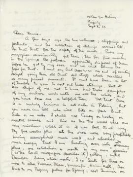 T. Handforth letter to his mother from Peiping [Beijing], China September 8th, 1933