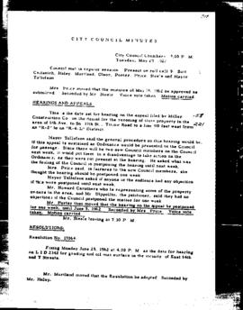 City Council Meeting Minutes, May 29, 1962