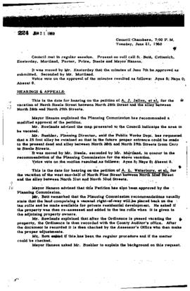 City Council Meeting Minutes, June 21, 1960