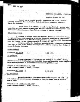 City Council Meeting Minutes, October 28, 1957