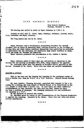 City Council Meeting Minutes, December 1, 1970