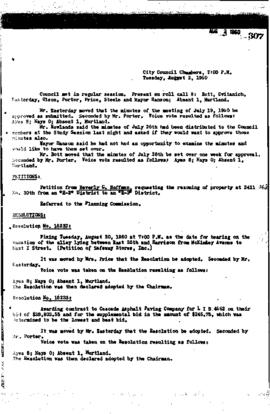 City Council Meeting Minutes, August 2, 1960