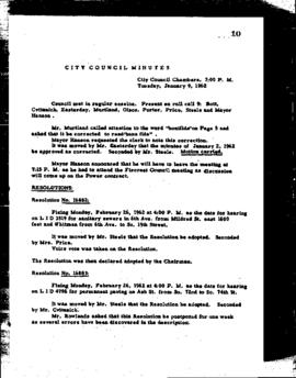 City Council Meeting Minutes, January 9, 1962