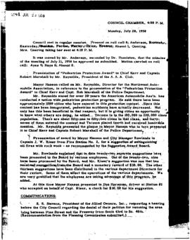 City Council Meeting Minutes, July 28, 1958