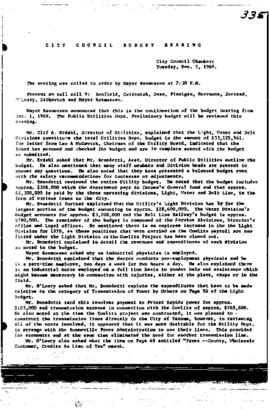 City Council Meeting Minutes, Budget, December 2, 1969