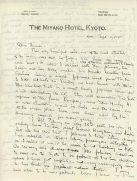 T. Handforth letter to Nannie from Kyoto, Japan dated September 11th, 1937