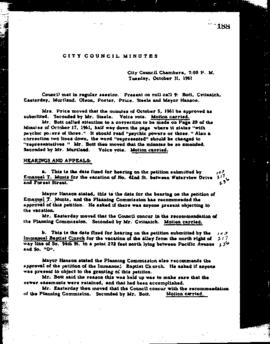 City Council Meeting Minutes, October 31, 1961
