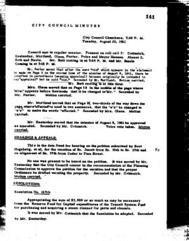 City Council Meeting Minutes, August 22, 1961
