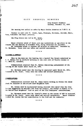 City Council Meeting Minutes, December 15, 1970