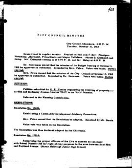 City Council Meeting Minutes, October 16, 1962