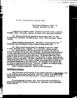 City Council Meeting Minutes, September 29, 1964