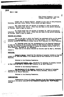City Council Meeting Minutes, November 22, 1960