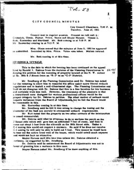 City Council Meeting Minutes, June 20, 1961