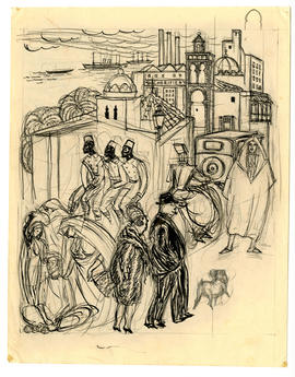 Street Scene, Casablanca (preliminary sketch for illustration)