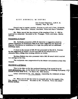 City Council Meeting Minutes, September 22, 1964