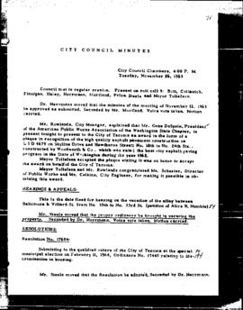 City Council Meeting Minutes, November 26, 1963