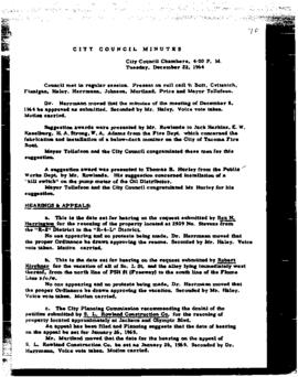 City Council Meeting Minutes, December 22, 1964