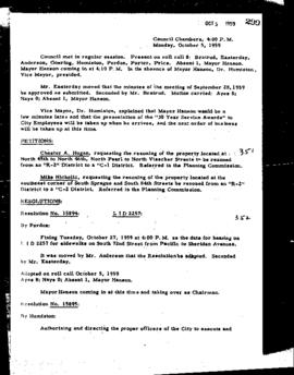City Council Meeting Minutes, October 5, 1959