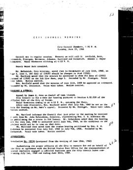 City Council Meeting Minutes, June 25, 1968