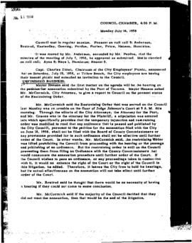 City Council Meeting Minutes, July 14, 1958