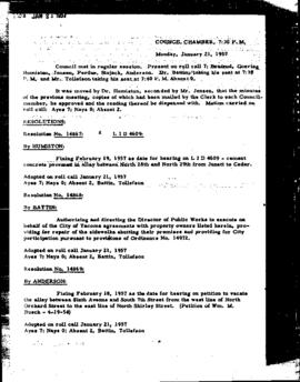 City Council Meeting Minutes, January 21, 1957