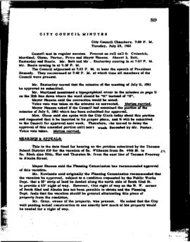 City Council Meeting Minutes, July 25, 1961
