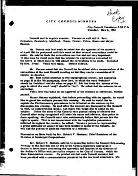 City Council Meeting Minutes, May 2, 1961