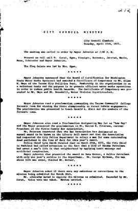 City Council Meeting Minutes, April 27, 1971