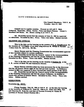 City Council Meeting Minutes, June 27, 1961
