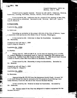 City Council Meeting Minutes, June 1, 1959