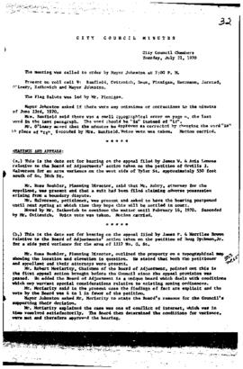 City Council Meeting Minutes, July 21, 1970