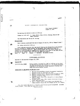 City Council Meeting Minutes, August 27, 1974