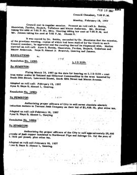 City Council Meeting Minutes, February 18, 1957