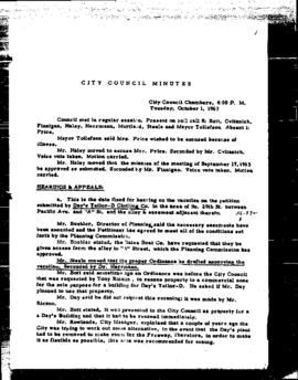 City Council Meeting Minutes, October 1, 1963