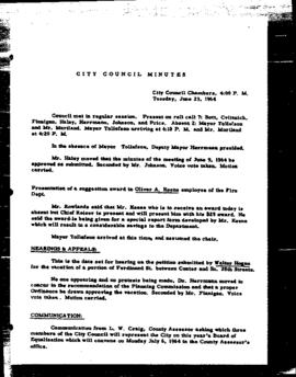 City Council Meeting Minutes, June 23, 1964