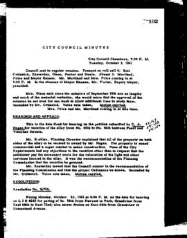 City Council Meeting Minutes, October 3, 1961