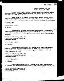 City Council Meeting Minutes, August 12, 1957