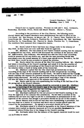 City Council Meeting Minutes, June 7, 1960
