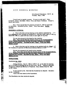 City Council Meeting Minutes, May 1, 1962