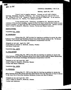 City Council Meeting Minutes, April 29, 1957