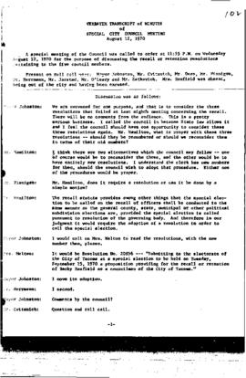 City Council Meeting Minutes, August 12, 1970