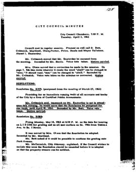 City Council Meeting Minutes, April 3, 1962