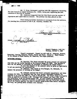 City Council Meeting Minutes, October 7, 1958