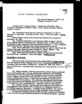 City Council Meeting Minutes, October 10, 1961