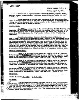 City Council Meeting Minutes, August 30, 1954
