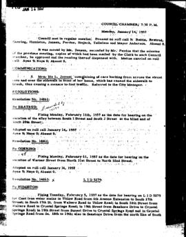 City Council Meeting Minutes, January 14, 1957