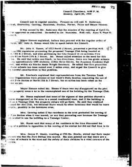 City Council Meeting Minutes, April 20, 1959