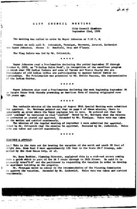 City Council Meeting Minutes, September 22, 1970