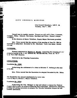 City Council Meeting Minutes, July 7, 1964